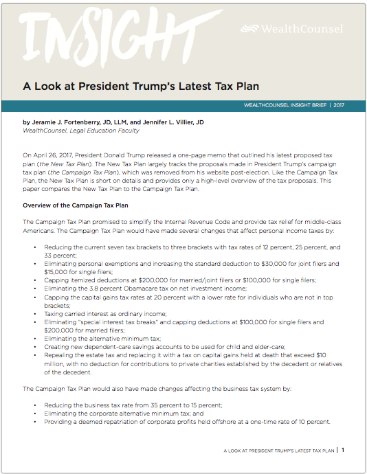 A Look at President Trump’s Latest Tax Plan